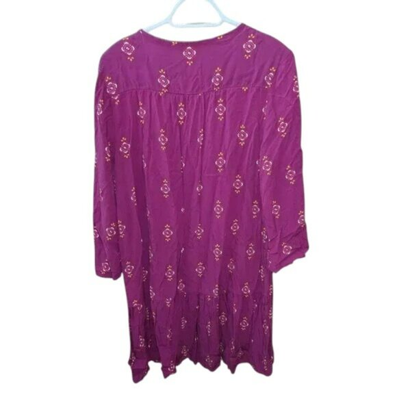 Old Navy 3/4 Sleeve Pintuck Swing Tiered Knee Length Short Print Dress L - Picture 4 of 4